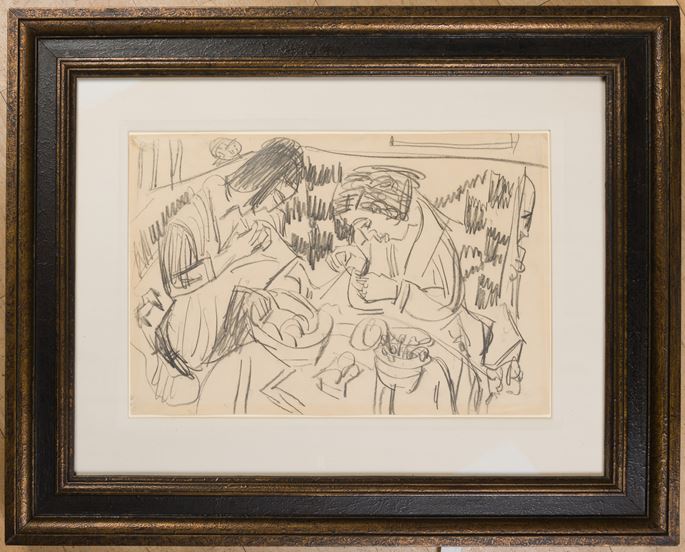Ernst Ludwig Kirchner - Two Seated Women Sewing at a Table (Zwei Nähende Frauen am Tisch) | MasterArt